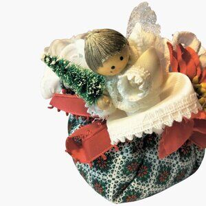 Flameless Christmas Candle Holder Angel Poinsettia Vintage Handmade